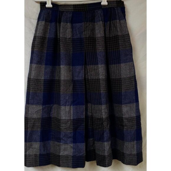Vtg Jaeger Women 14 To Fit Blue Plaid Wool Pleated Button Lined A-Line Skirt W28 - Picture 1 of 9